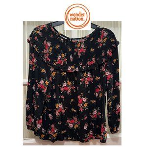Wonder Nation long-sleeve blouse with colorful print; girls' size XL
